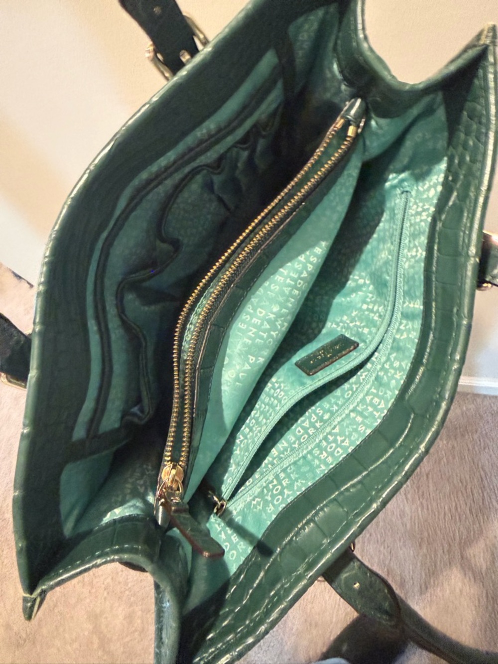 kate spade Green Croc-Embossed Tote with Gold Hardware - Picture 7 of 9